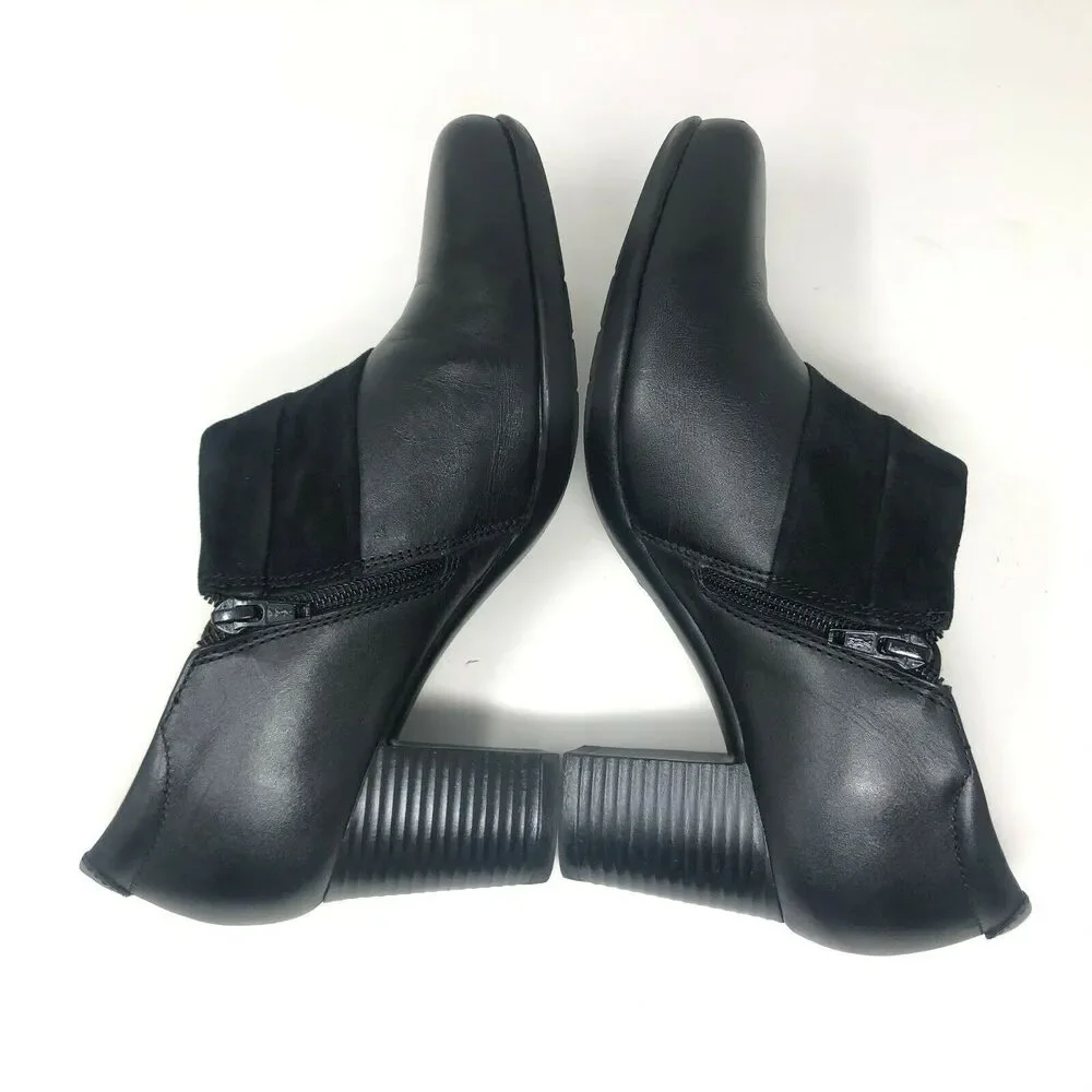 Clarks Bendables Bootie Womens 9.5 M Black Leather Suede Side‎ Zip Heel